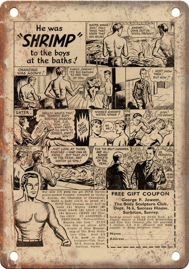 Body Sculpture Club Comic Book Ad Metal Sign