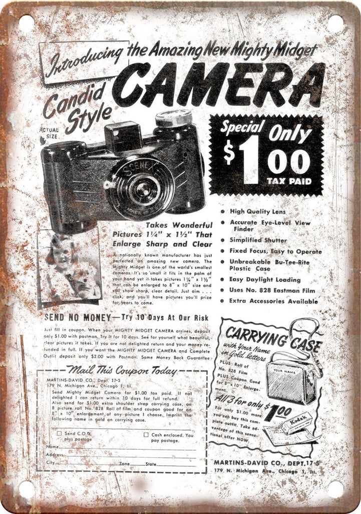 Camera Retro Comic Book Ad Metal Sign