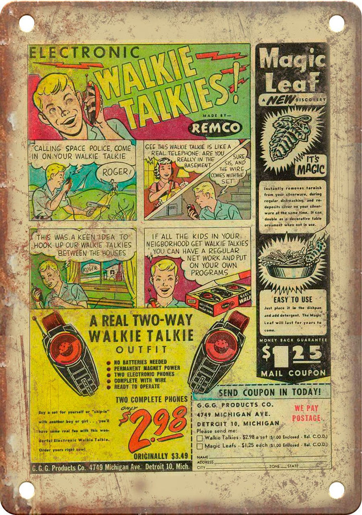 Walkie Talkie Vintage Comic Book Ad Metal Sign