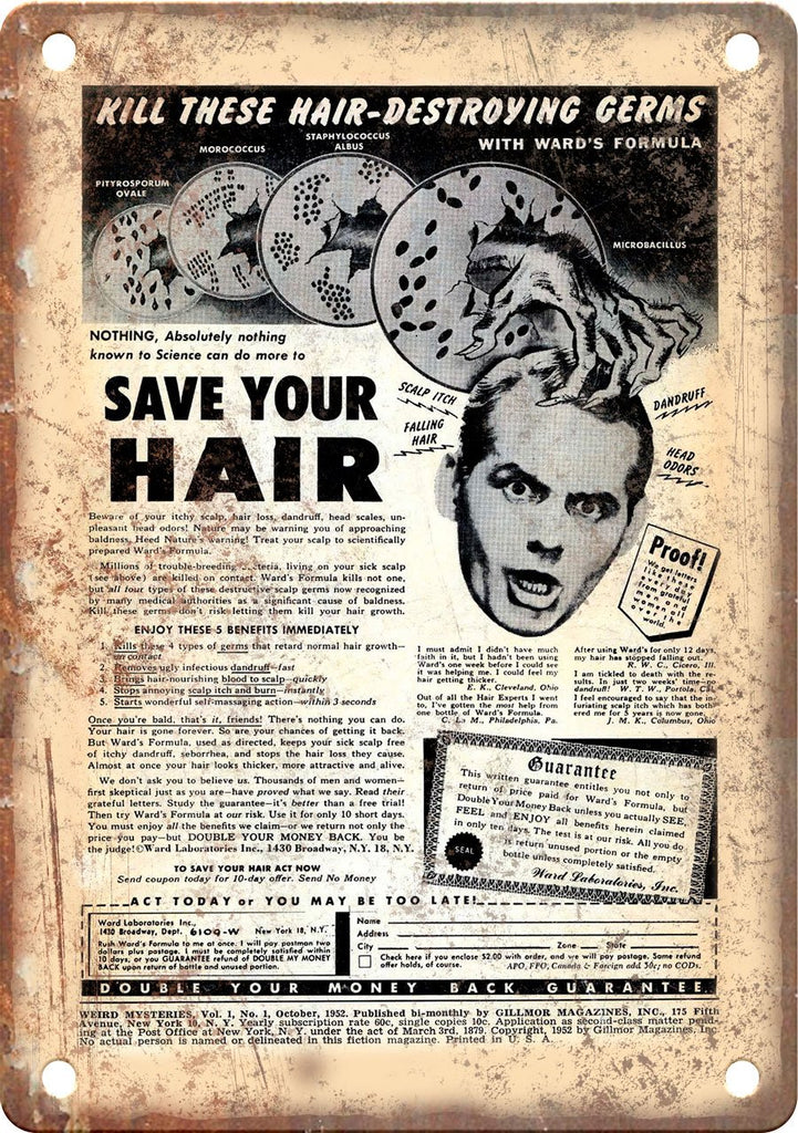 Vintage Hair Product Comic Book Ad Metal Sign