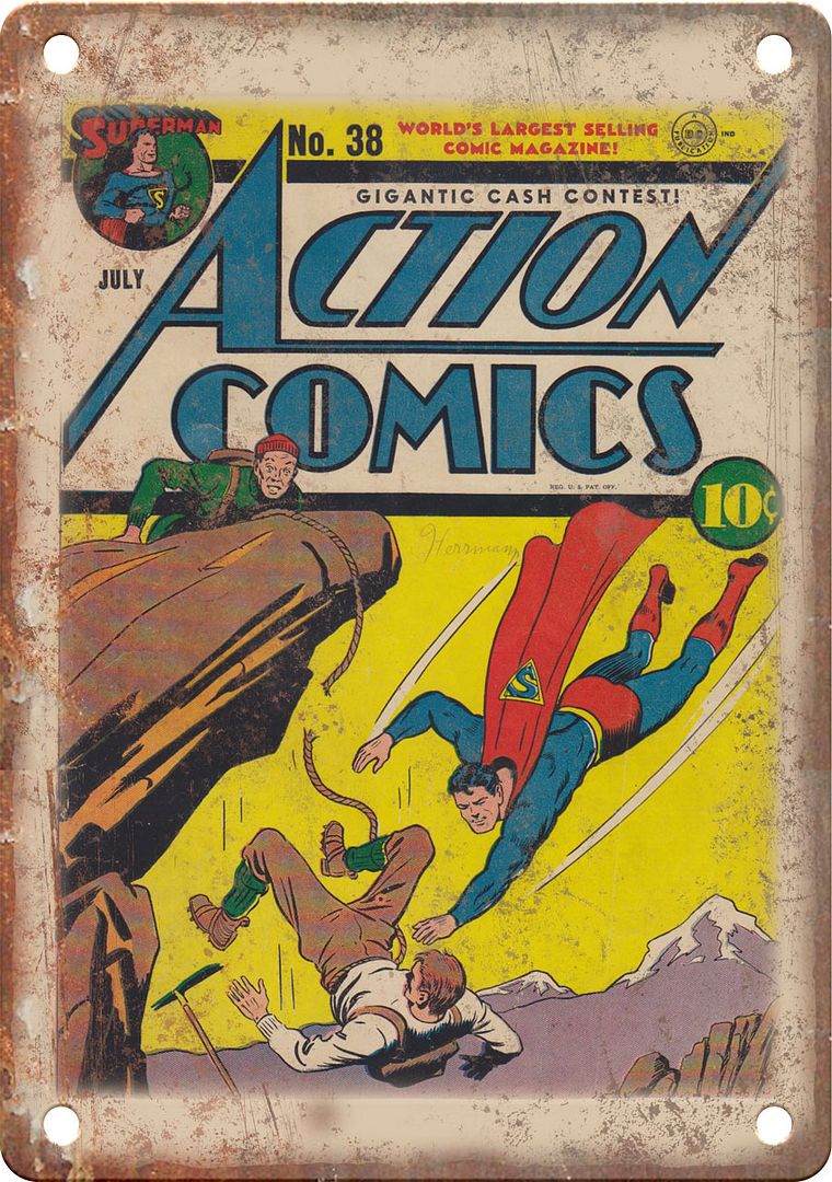 Action Comics No. 38 Comic Book Cover Art Metal Sign | Rusty Walls ...