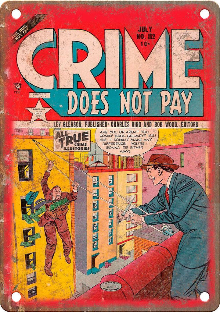 Crime Does Not Pay Comic Book Cover Art Metal Sign