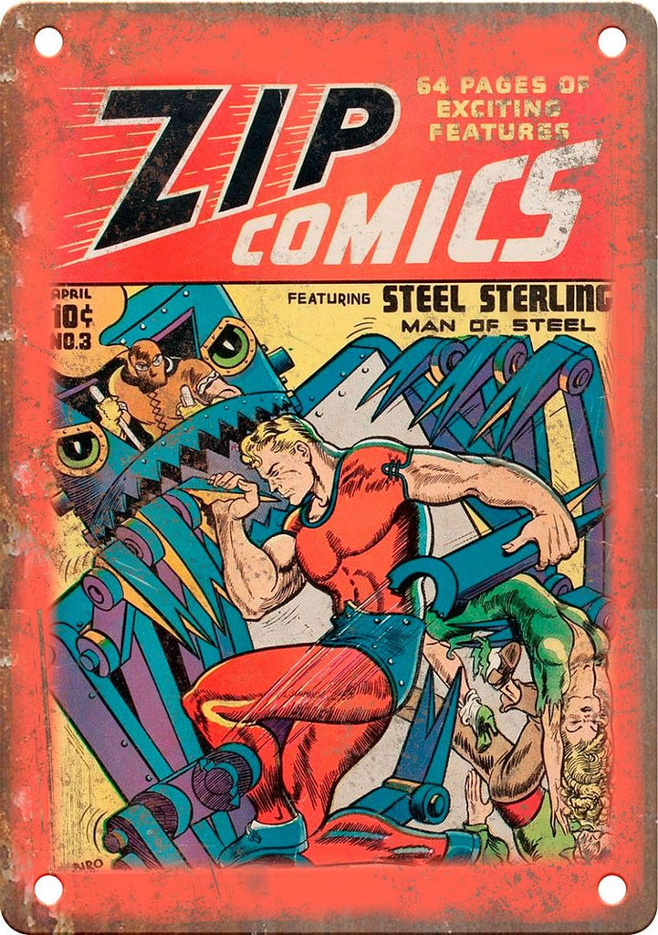 Zip Comics Vintage Comic Book Art Metal Sign
