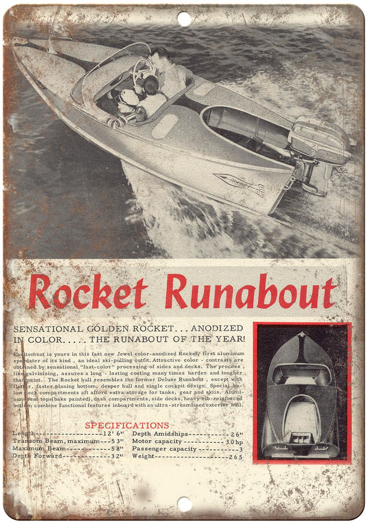 Rocket Runabout Boating Metal Sign