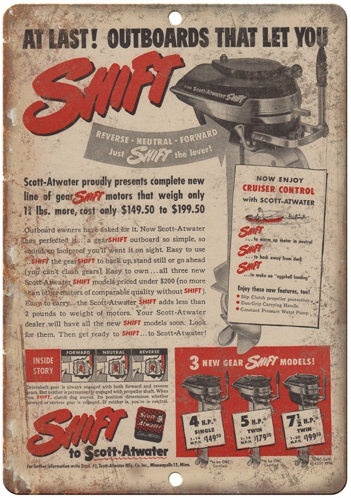 Shift Outboard Motor  Metal Sign