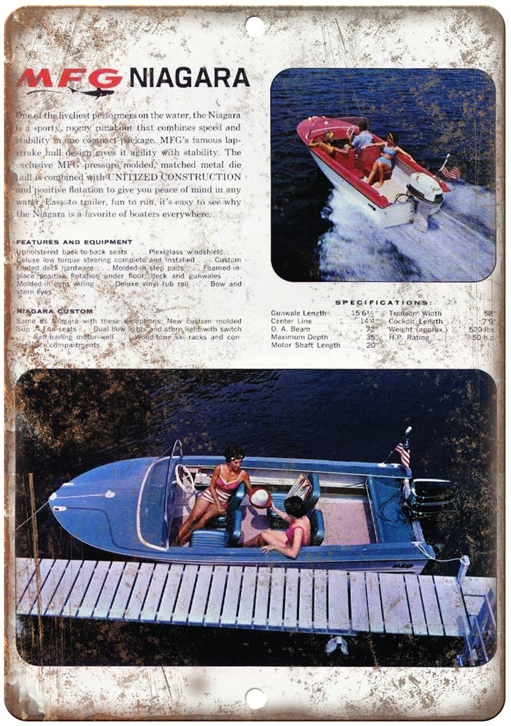 MFG Niagara Vintage Boat Ad Metal Sign