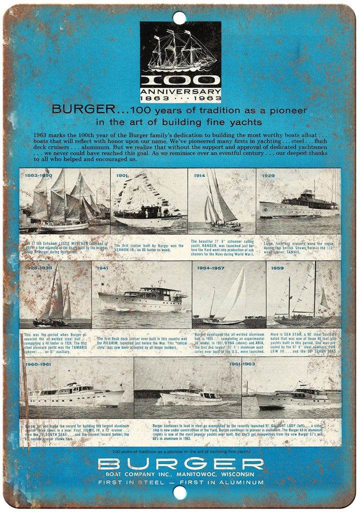 Burger Boating Vintage Ad Metal Sign