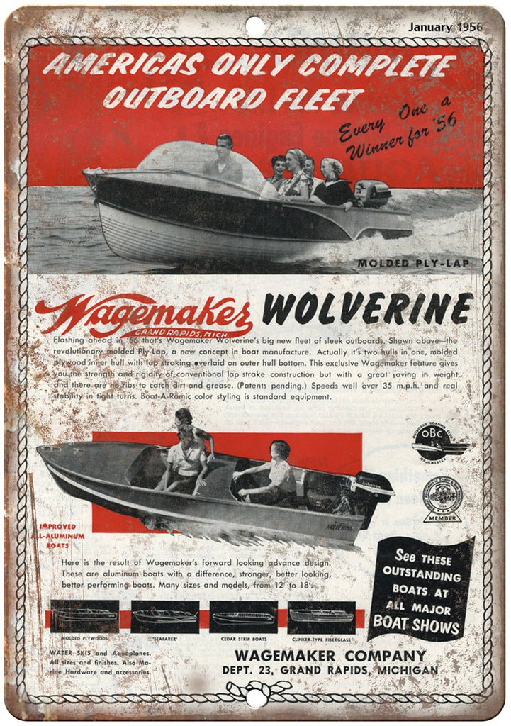 1952 Wagemakes Wolverine Boat Metal Sign
