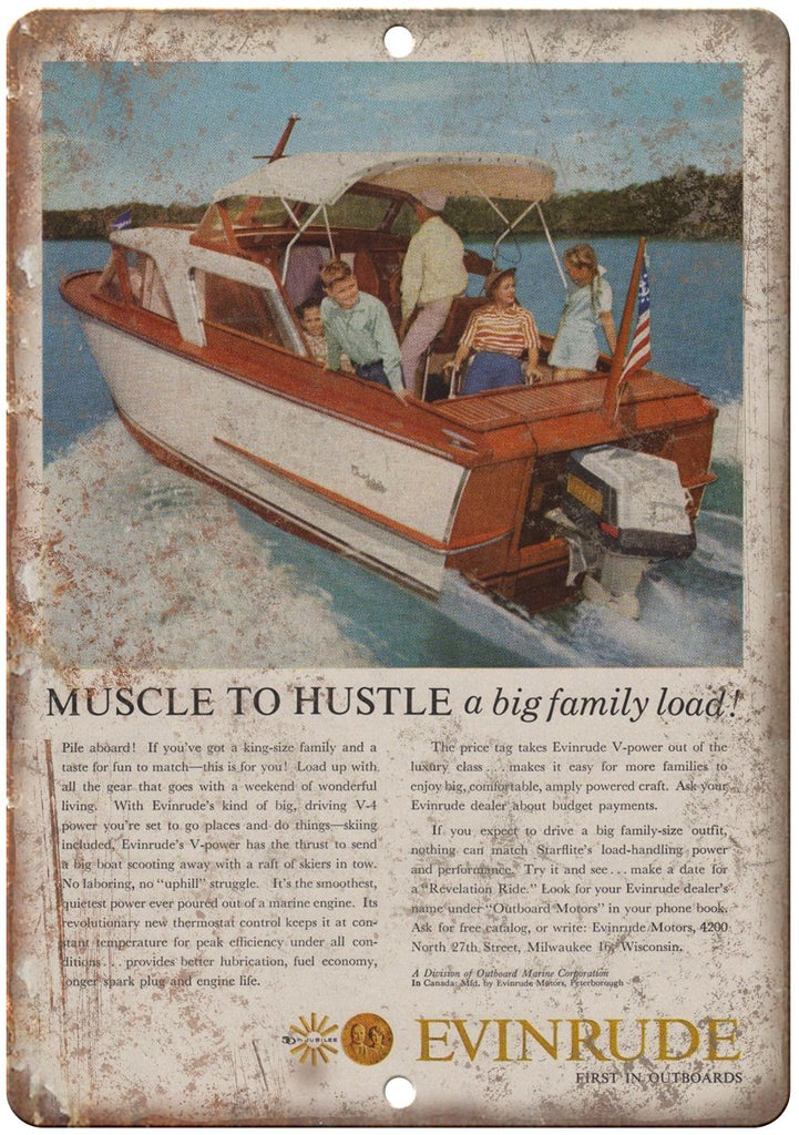 Evinrude Outboard Motor Boating Ad Metal Sign