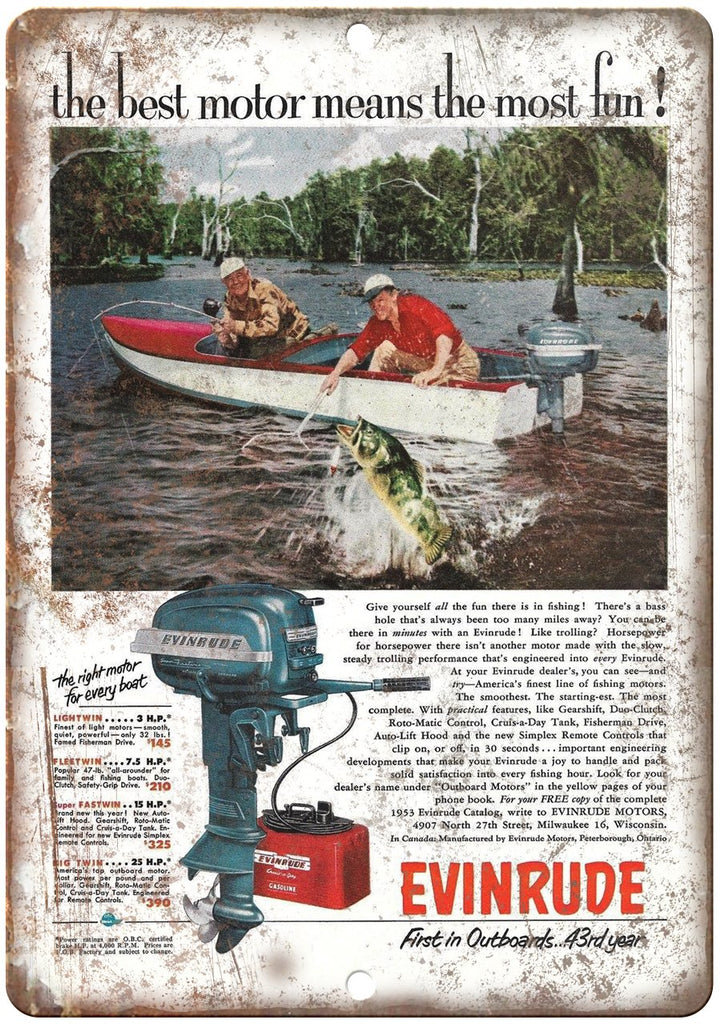 Evinrude Outboard Motor Boating Ad Metal Sign