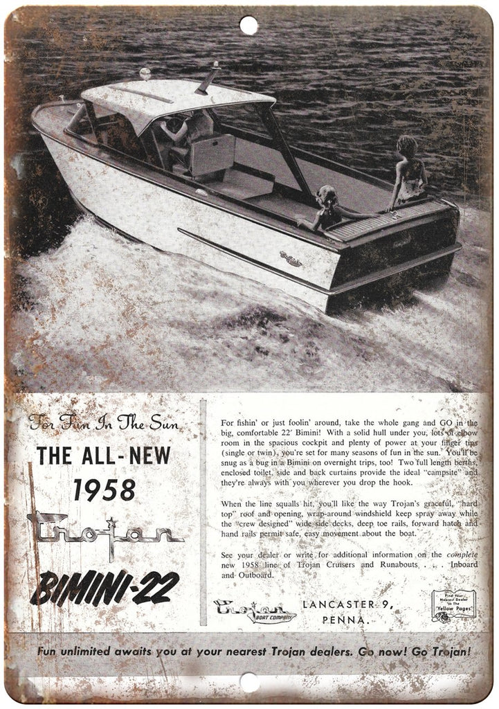 Trojan Bimini 22 Boat Ad Metal Sign