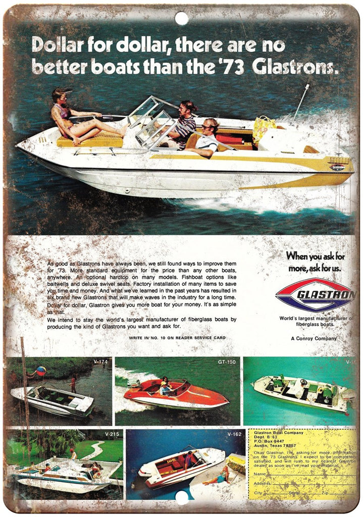 '73 Glastron Boat Ad Metal Sign