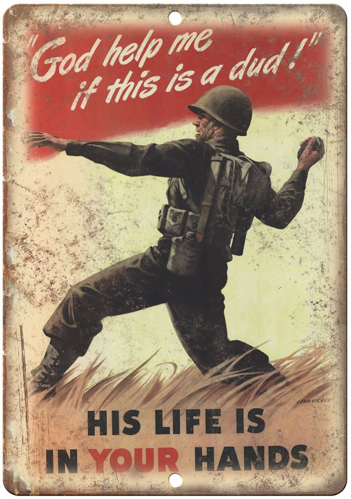 World War Military Poster God Help Me Metal Sign