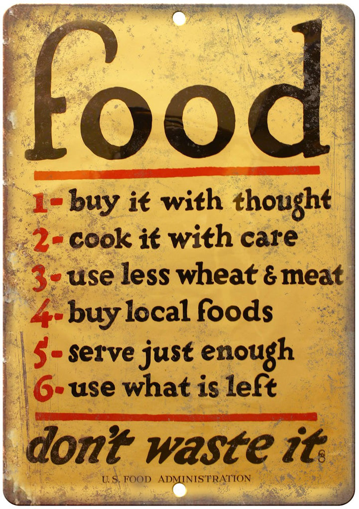 US Food Administration Vintage Military Metal Sign
