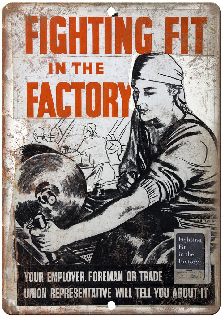 Fighting Fit in the Factory Vintage Poster Metal Sign