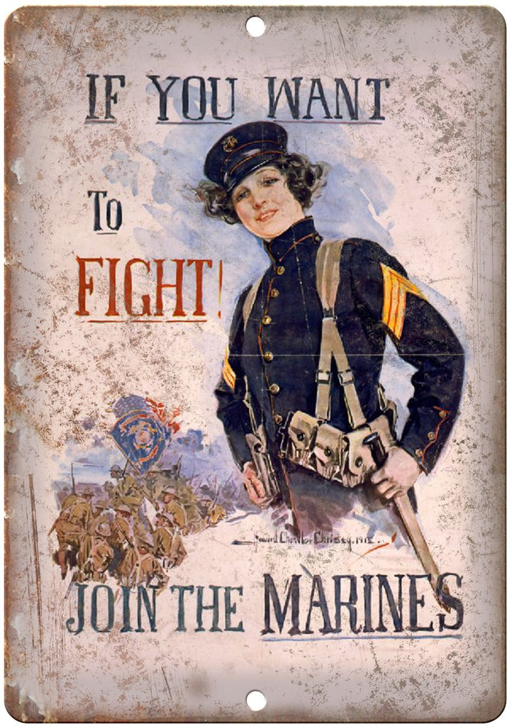 Vintage Join The Marines Military Poster Metal Sign