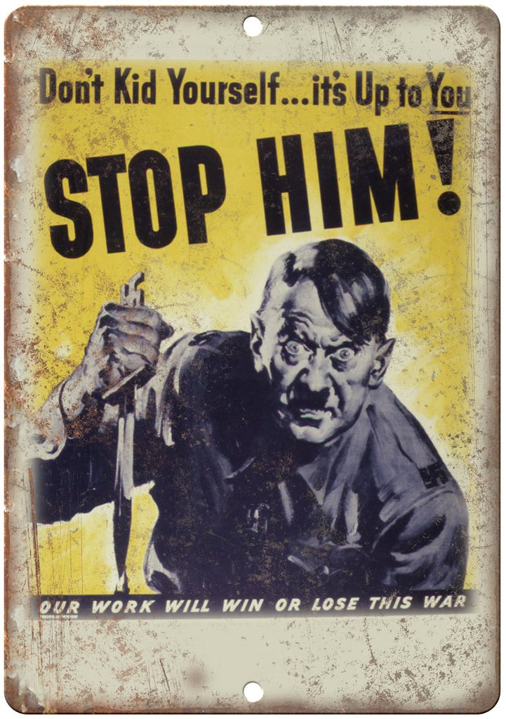 Stop Hitler WWII RARE Vintage Poster Art Metal Sign