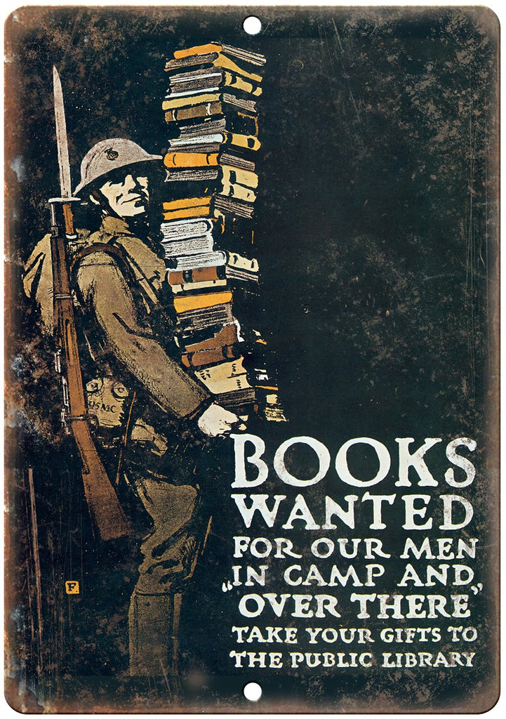 Wartime Donate Books Vintage Propoganda Metal Sign