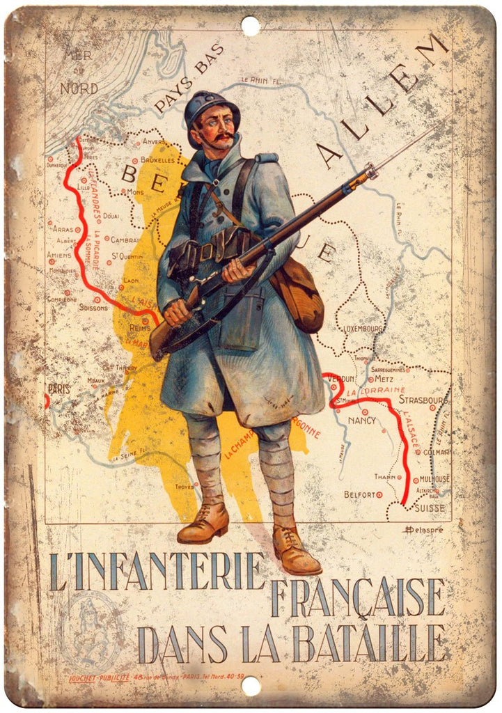 French WW2 Military Poster Map Rare Metal Sign