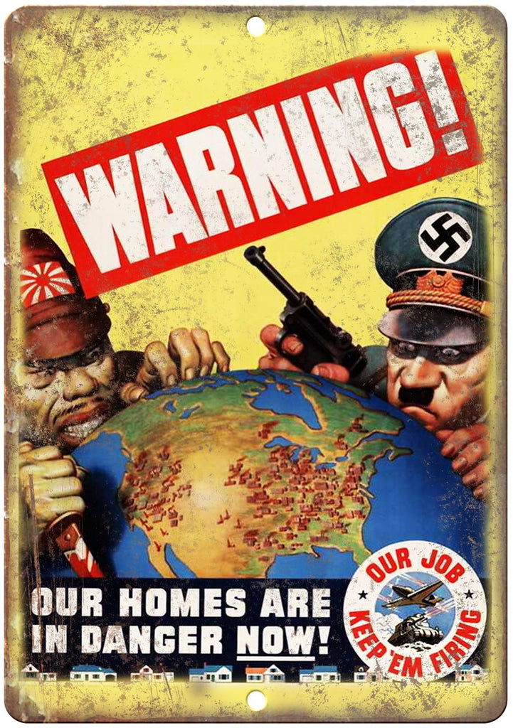 WW2 Hitler Japan Keep Em Firing Poster Metal Sign