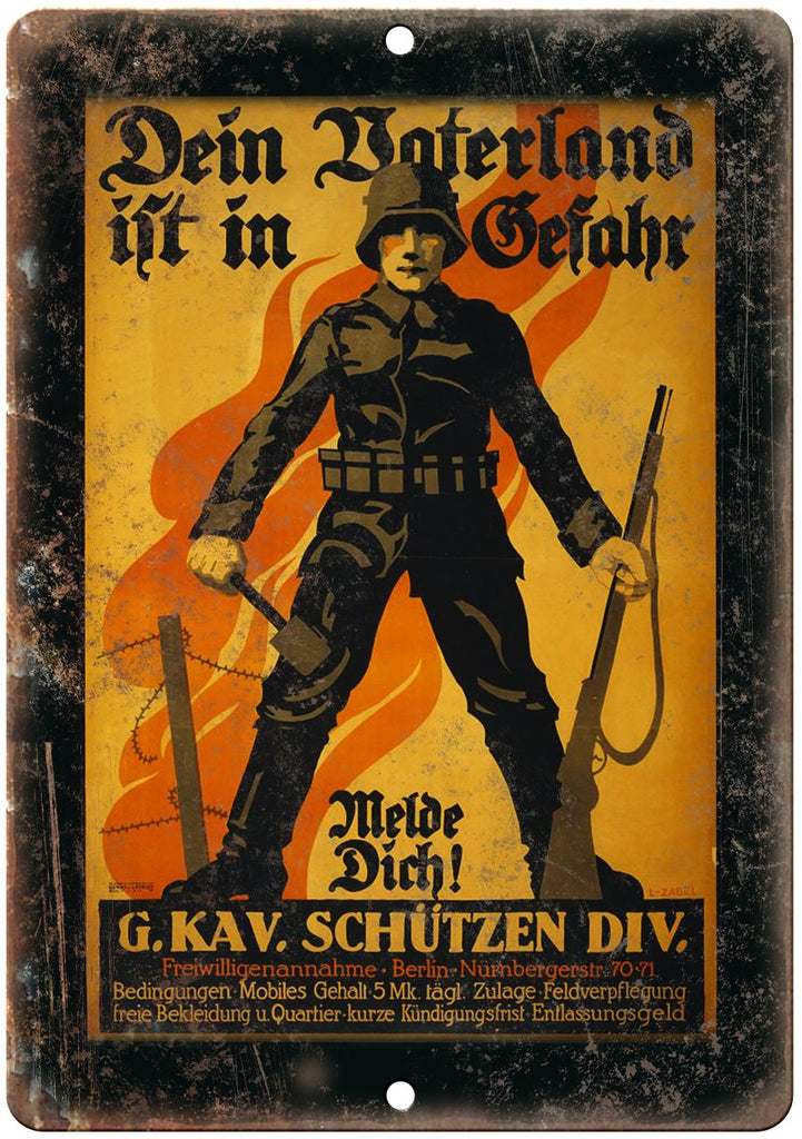 Vintage German WW2 Poster Art Metal Sign