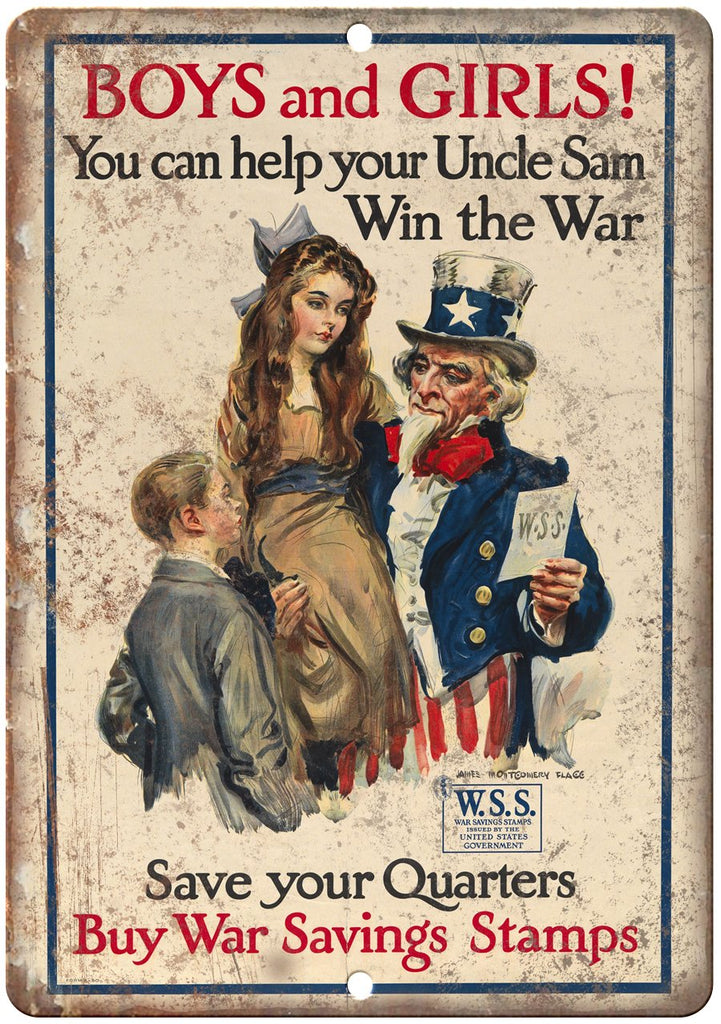 War Savings Stamps Uncle Sam Vintage Poster Metal Sign