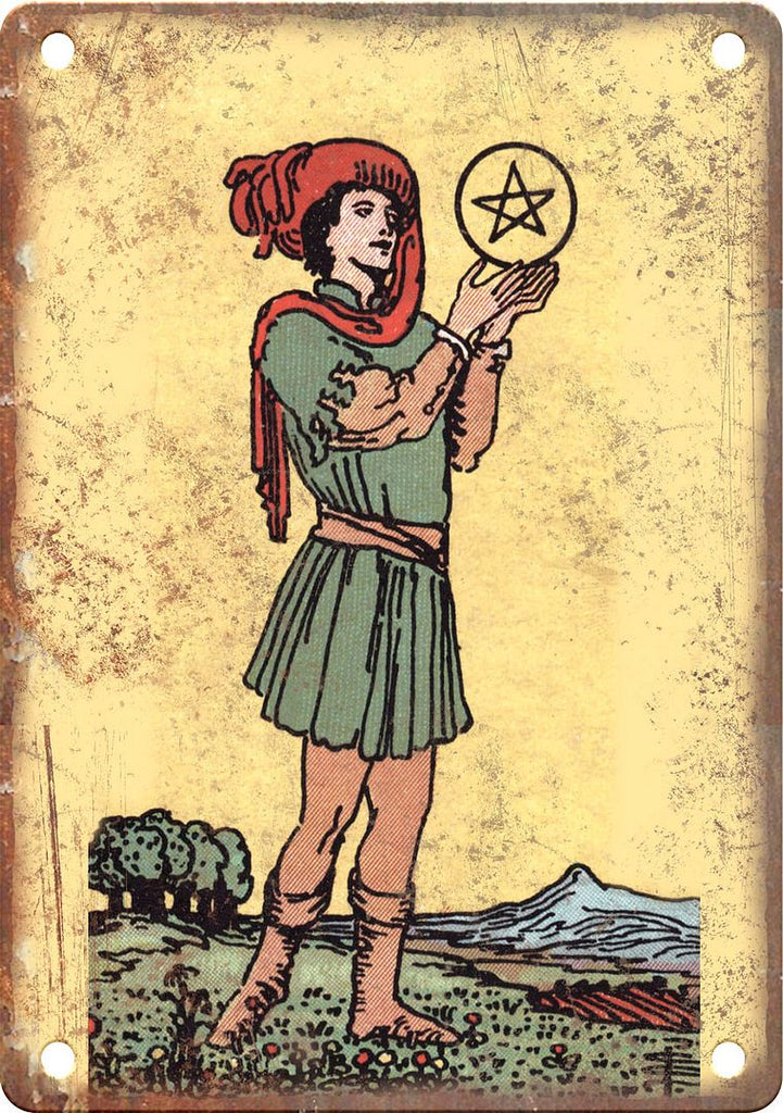 Minor Arcana Page of Pentacles Metal Sign