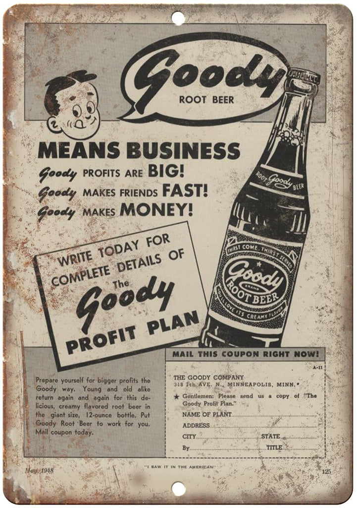 Goody Root Beer Sales Flyer Metal Sign