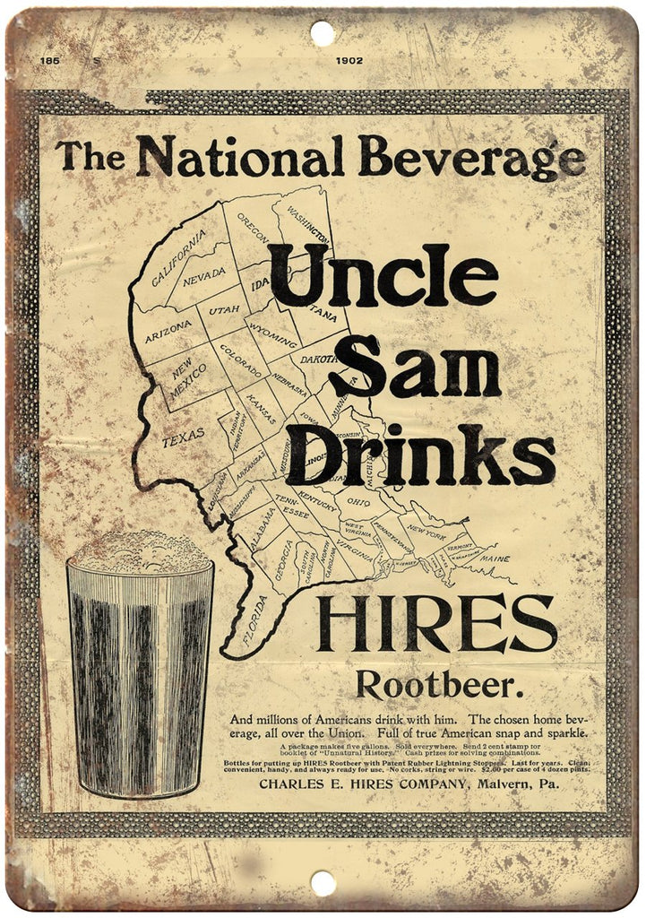 Uncle Sam Drinks Hires Root Beer Metal Sign