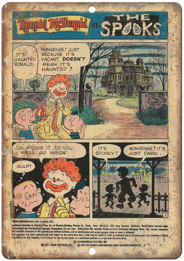 1970 Ronald McDonald Comic Book Metal Sign