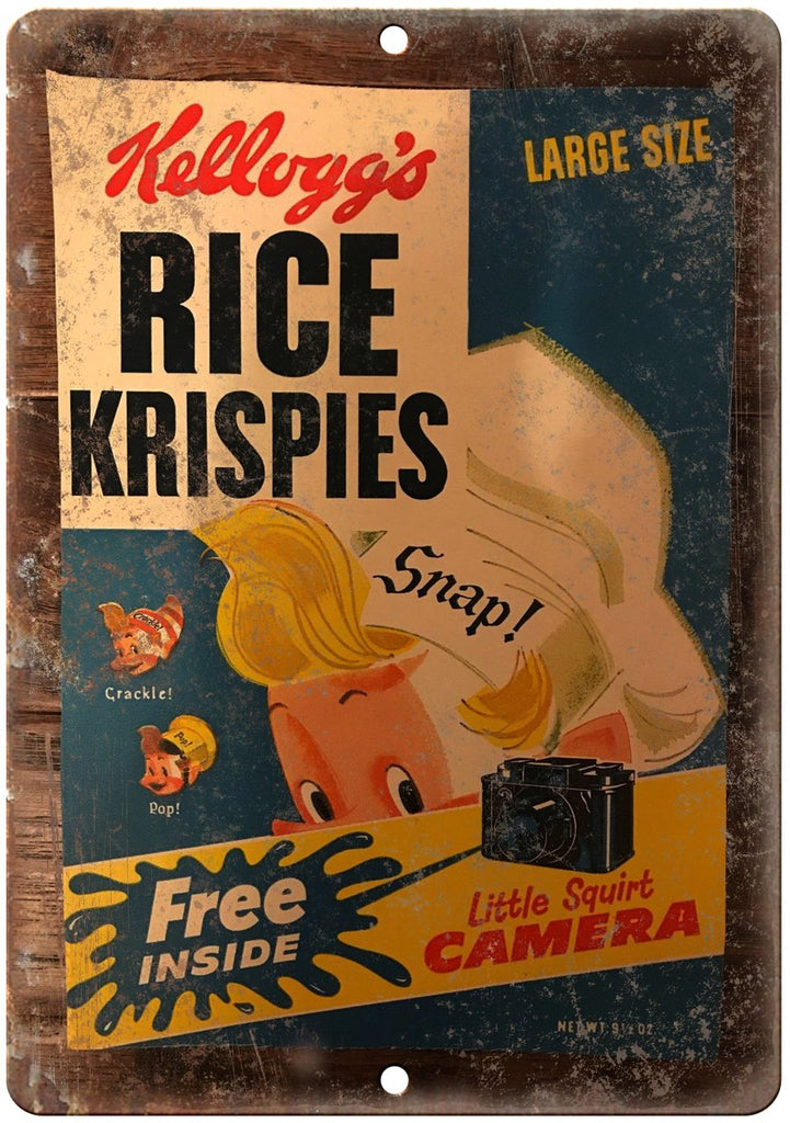 Kelloggs Rice Krispies Squirt Camera Box Metal Sign