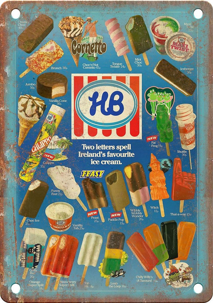 HB Ice Cream Cornetto Vintage Ad Metal Sign