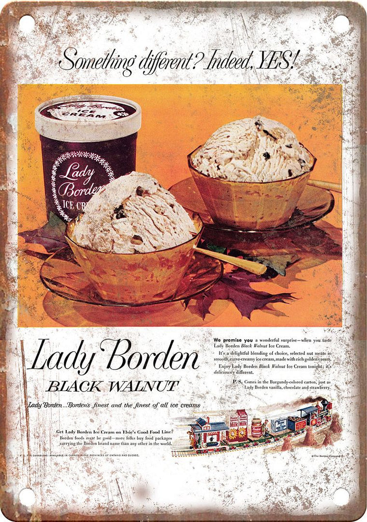 Lady Borden Black Walnut Vintage Ad Metal Sign