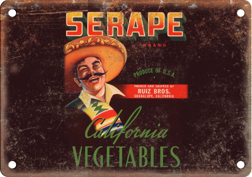 Serape Vegetable Package Label Metal Sign