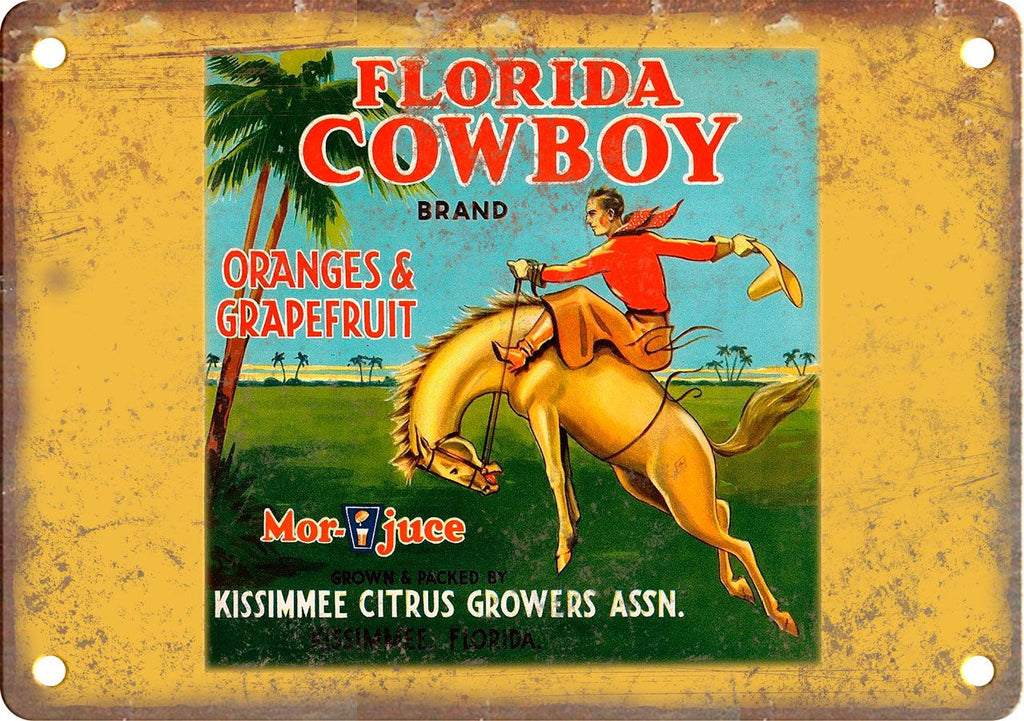 Florida Cowboy Brand Orange & Grapefruit Metal Sign