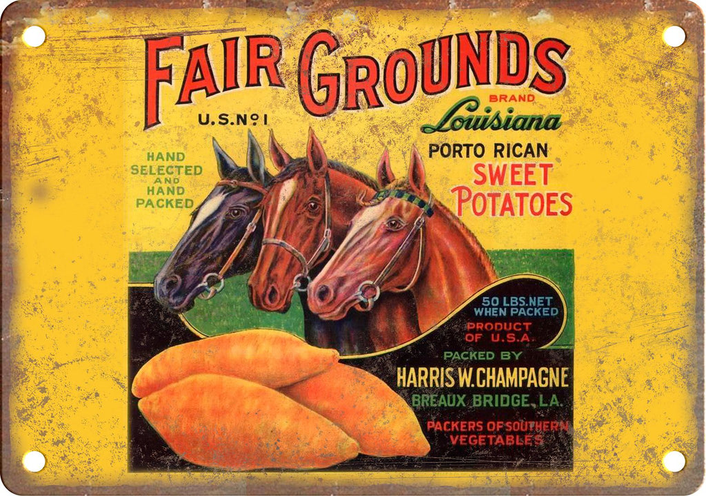 Fair Grounds Brand Sweet Potatoes Metal Sign