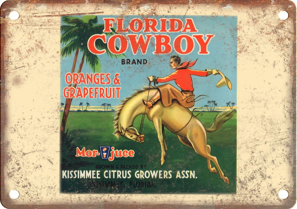 Florida Cowboy Oranges & Grapefruit Metal Sign