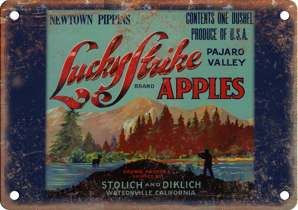 Lucky Strike Brand Apples Metal Sign