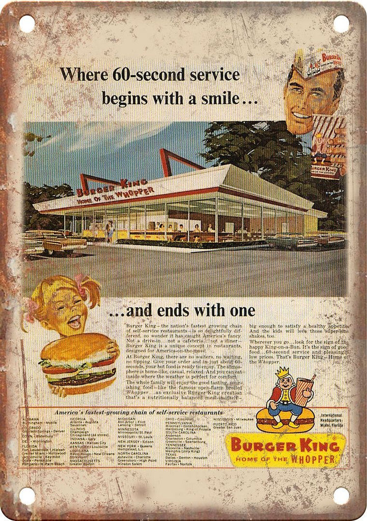 Burger King Wopper Vintage Ad Metal Sign