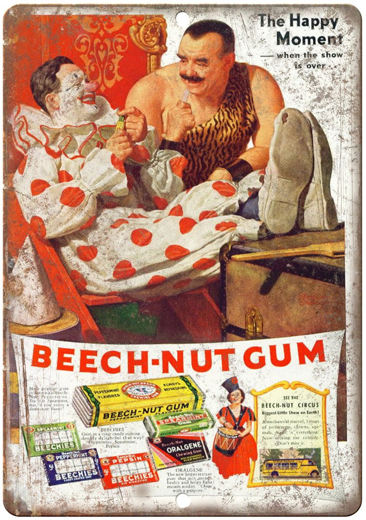 Beech-Nut Gum Circus Clown Metal Sign