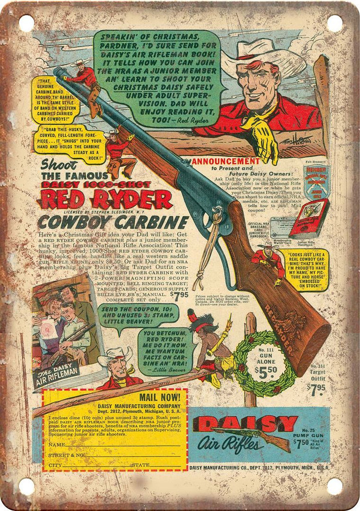 Daisy Air Rifles Red Ryder Comic Book Ad Metal Sign