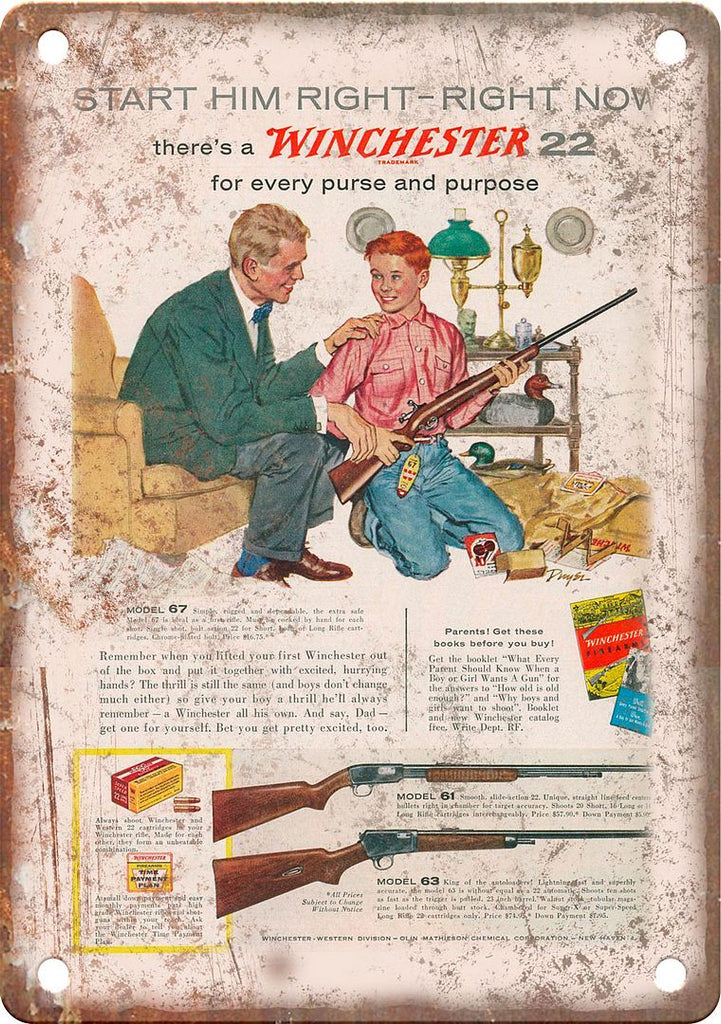 Winchester 22 Rifle Vintage Ad Metal Sign