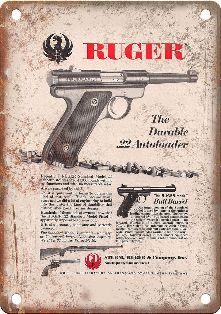 Ruger .22 Autoloader Sturm Ruger Ad Metal Sign