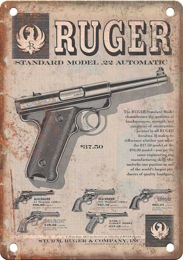 Sturm Ruger .22 Automatic Handgun Ad Metal Sign