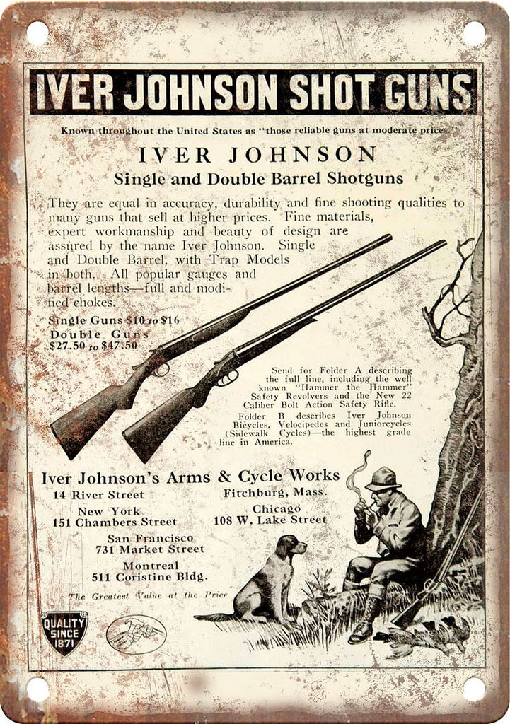 Iver Johnson Shot Gun Vintage Ad Metal Sign