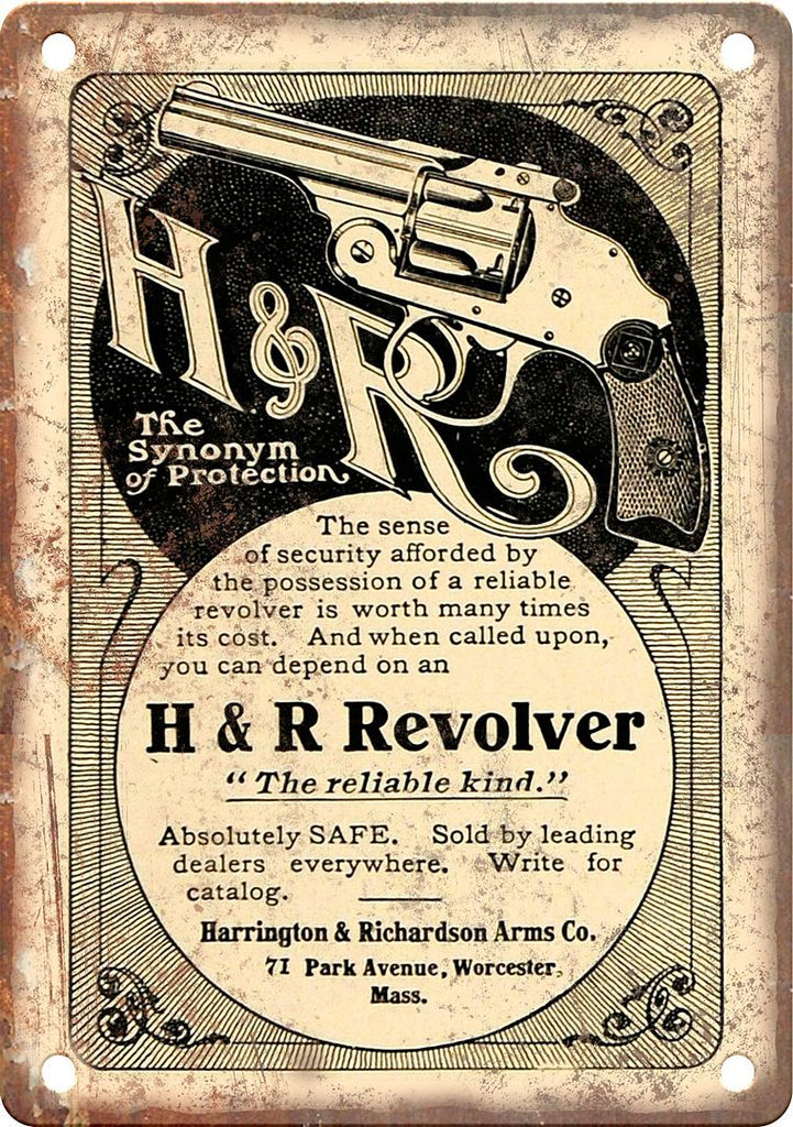 H&R Revolver Vintage Gun Ad Metal Sign