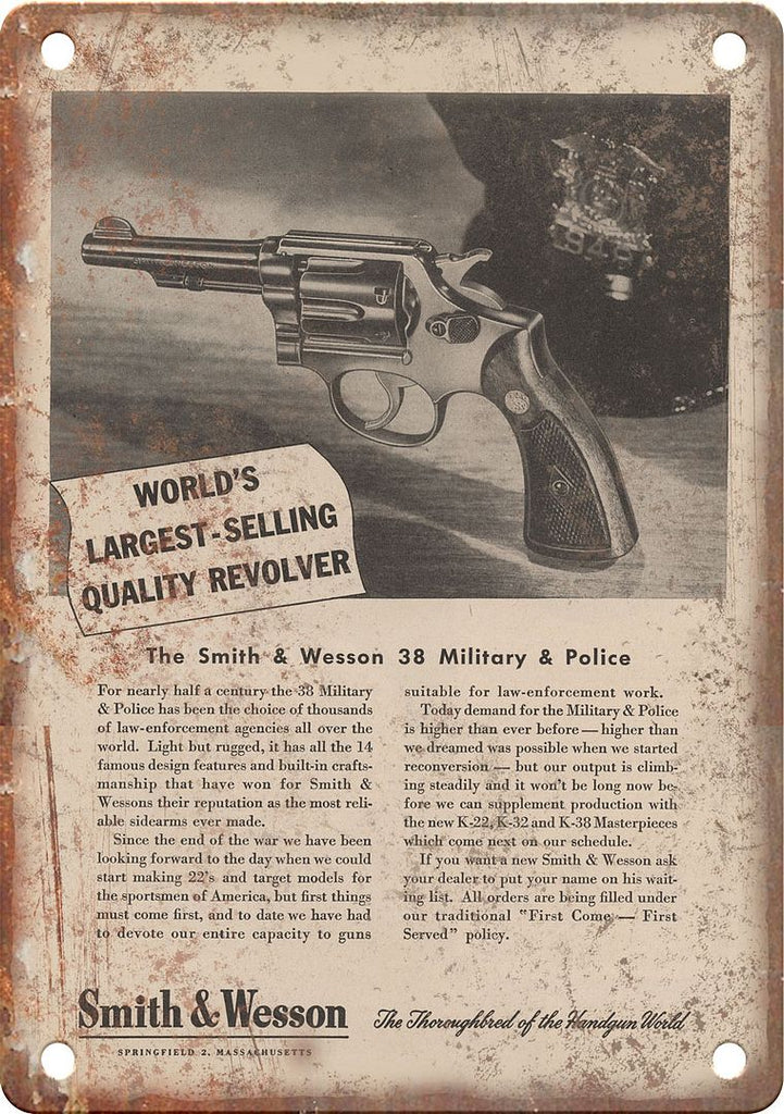 Smith & Wesson Vintage Gun Ad Metal Sign