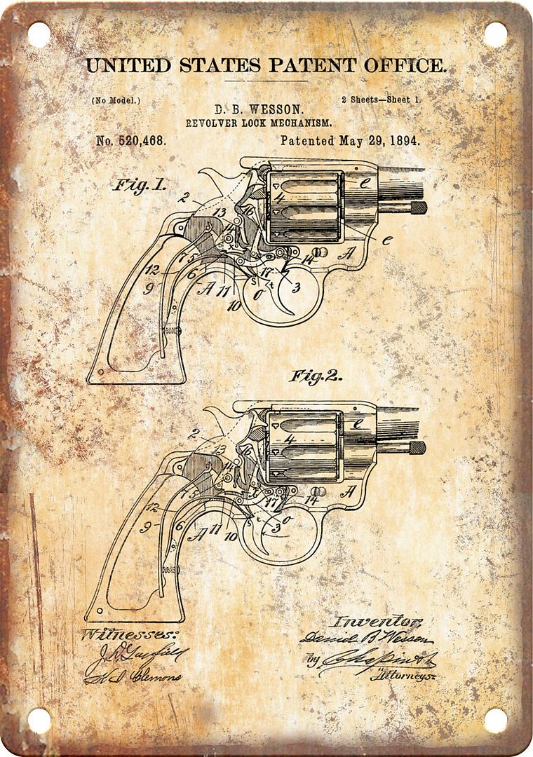 Wesson Pininterest DB Wesson Revolver Patent Art Metal Sign | Rusty Walls – Rusty Walls ...