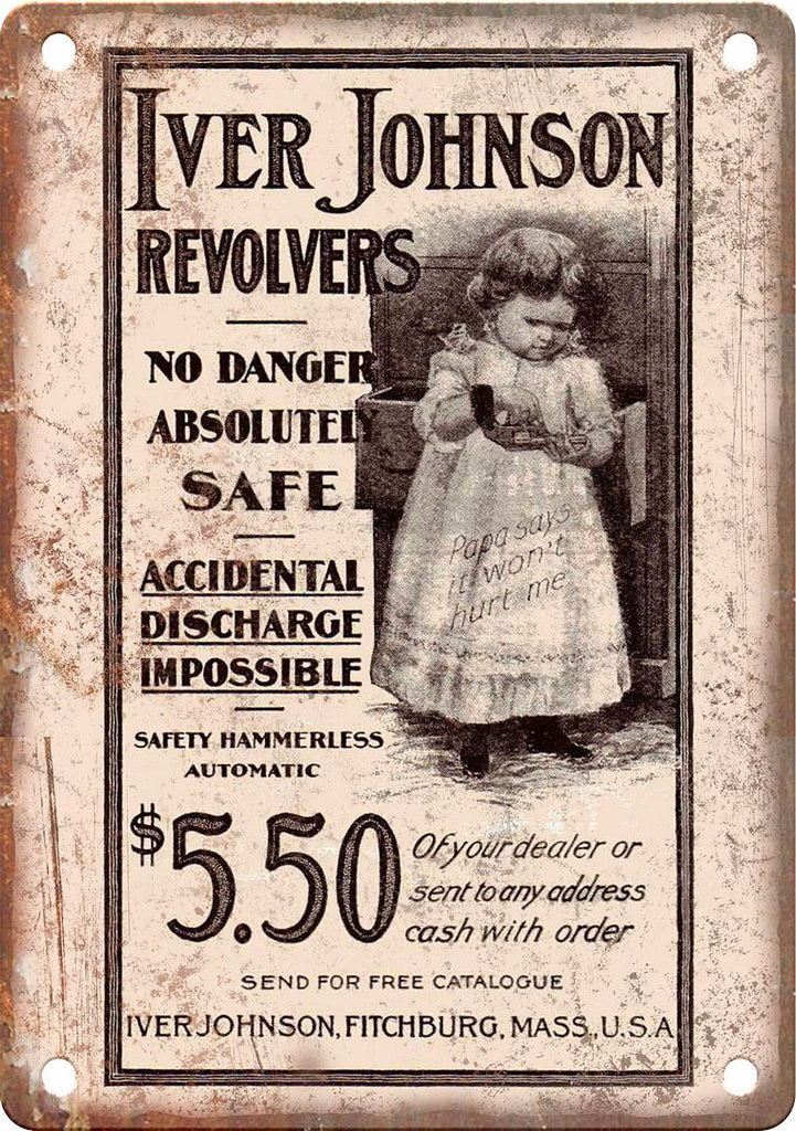 Iver Johnson Revolver Vintage Shotgun Art Metal Sign