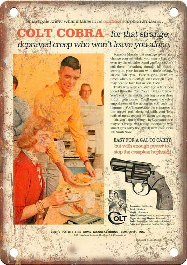 Colt Cobra Fire Arm Vintage Ad Metal Sign